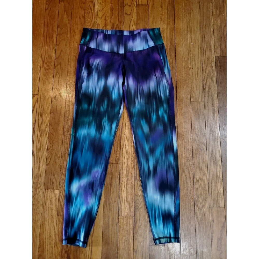 Old Navy Active Go-Dry Leggings Medium Purple Teal Abstract Space Dye Yoga Pants